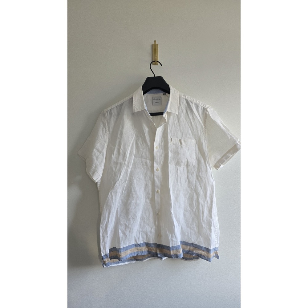 Murano Beaird McNutt Linen Shirt Mens‎ White Short Sleeve Button Up Summer Large